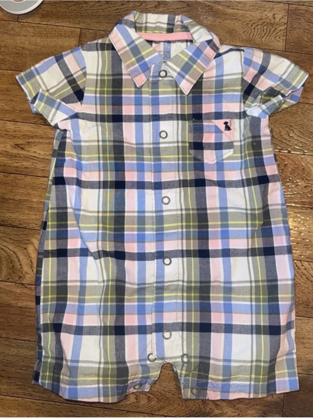 Carter's Plaid Short-Sleeve One-Piece in Pink, Blue & White